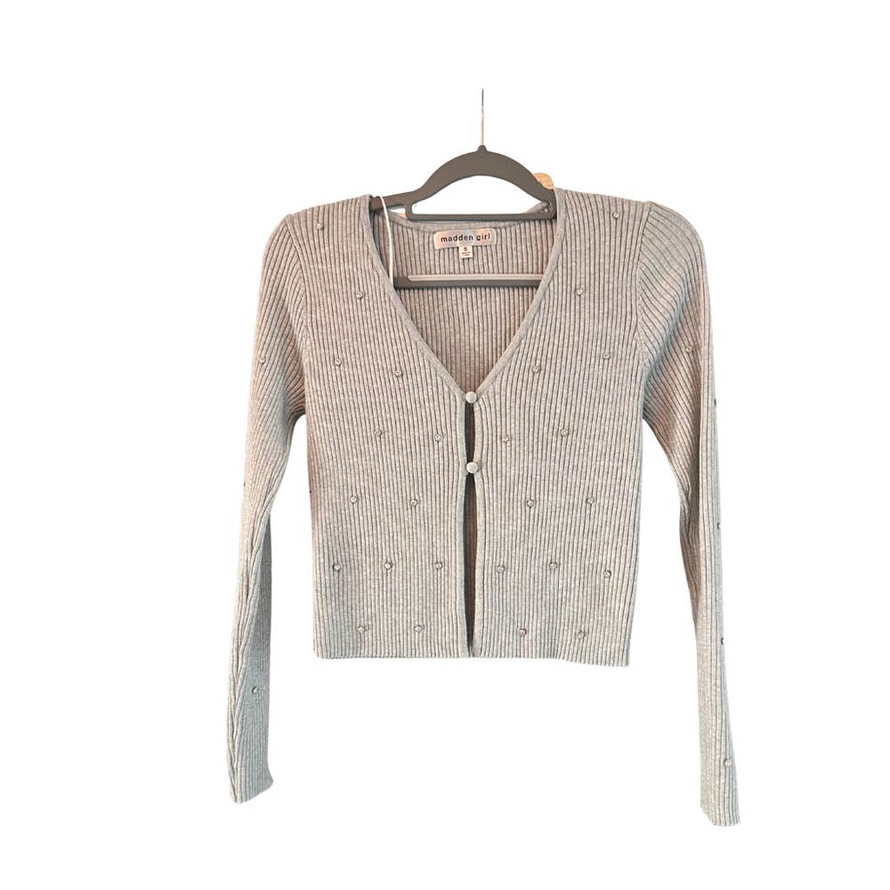 Madden Girl Light Gray Ribbed Cardigan